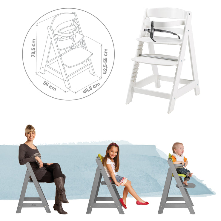 Seggiolone "Sit Up Click", cresce con il tuo bambino, innovativa chiusura a scatto, legno, bianco