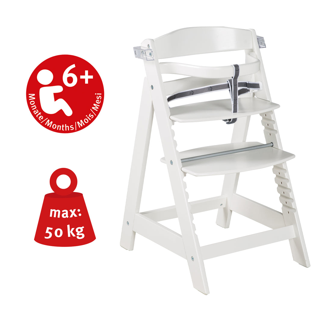 Seggiolone, tavola da pranzo e staffa 'Sit Up Click & Fun', chiusura a scatto, cresce con il bambino, bianco