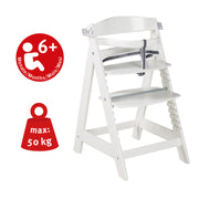 Seggiolone "Sit Up Click e Fun" incl. tavolo da pranzo e appendiabiti, chiusura a scatto, cresce con il bambino, bianco