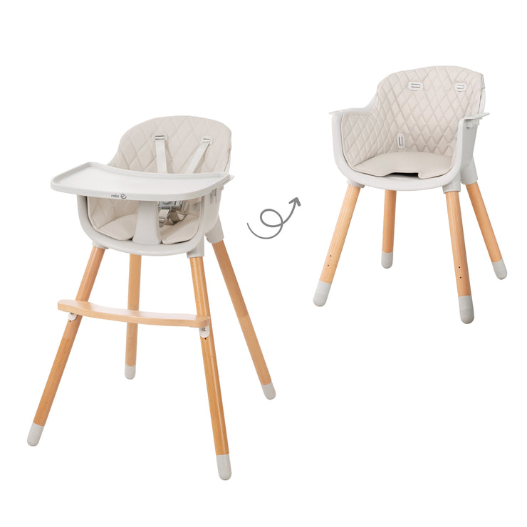 2 en 1 trona y silla para niños 'Style Up wood' incluyendo tapicería de asiento en gris