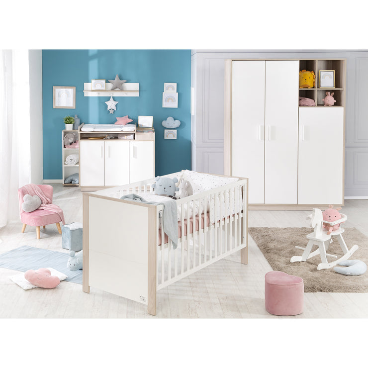 Ensemble de chambre "Olaf", incl. lit bébé 70 x 140 cm et table à langer large, blanc/orme lunaire