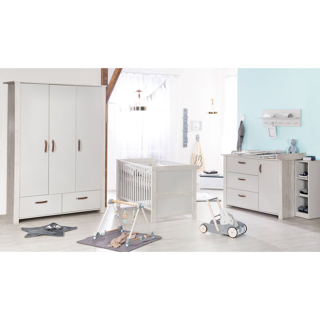 Set camera per bambini 'Mila', compreso il letto combi 70 x 140 cm, cambio petto & armadio a 3 porte, grigio/bianco