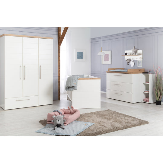 Juego de muebles 'Nele' 3 piezas, incluye cuna convertible de 70 x 140 cm, cómoda para cambiar pañales y armario de 3 puertas