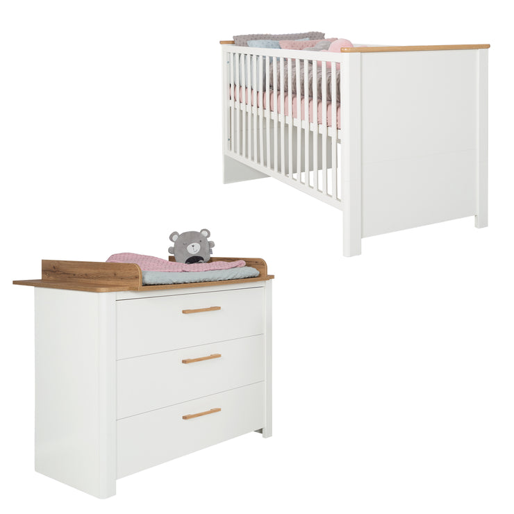 Furniture set 'Ava' 2-part, incl. Kombi children's bed 70 x 140 cm & wrapping table cabinet deep