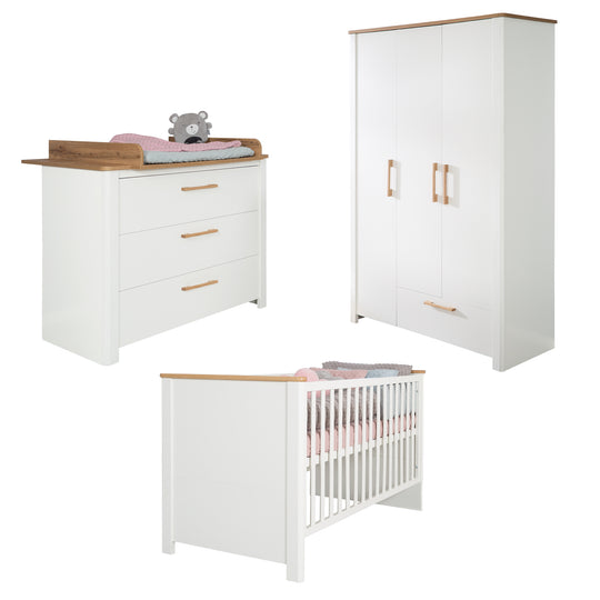 Kinderzimmerset 'Ava' 3-teilig, inkl. Kinderbett 70x140 cm, Wickelkommode & Schrank 3-türig