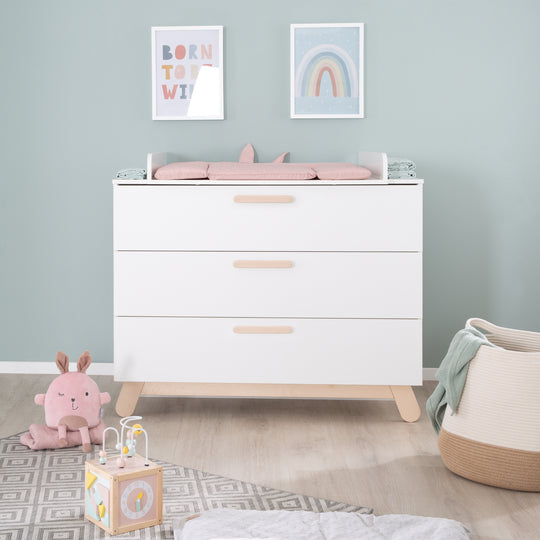 Juego de habitación 'Clara' en blanco, incluye cama combinada, cambiador y armario de 3 puertas
