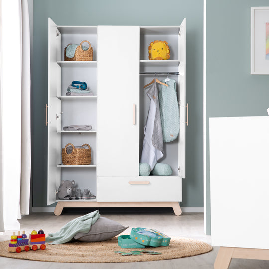 Juego de habitación 'Clara' en blanco, incluye cama combinada, cambiador y armario de 3 puertas