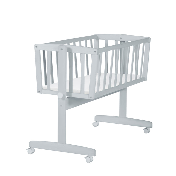 Berceau bébé + Matelas 40 x 90 cm - Avec bouton de verrouillage - Bois gris