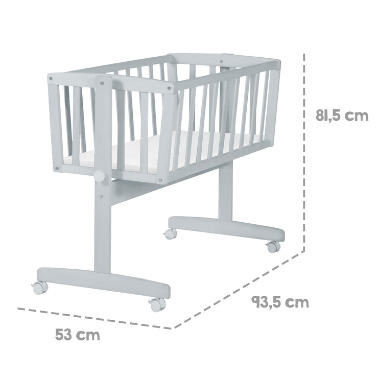 Baby Crib + Mattress 40 x 90 cm - Rocking Function with Locking Button - Grey Wood