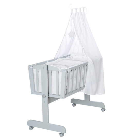 Complete Cradle Set 'Star Magic', 40 x 90 cm, Taupe, Locking Knob, Including Brake Roller Set