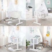 Cradla per bambini compreso il materasso 40 x 90 cm - Funzione di culla con un pulsante di bloccaggio - Bianco in legno