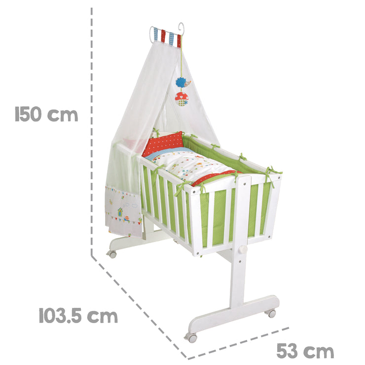 Set culla completo "Forest Wedding", 40 x 90 cm, bianco, con funzione di blocco, attrezzatura inclusa