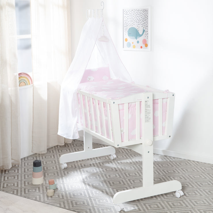 Complete cradle set 'Kleine Wolke rosa', 40 x 90 cm, white, with locking function, including equipment