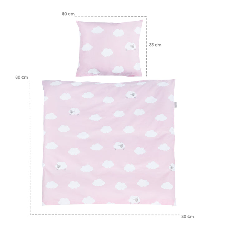 Komplettwiegenset 'Kleine Wolke rosa', 40 x 90 cm, weiß, mit Feststellfunktion, inkl. Ausstattung