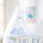 Set culla completo "Little Cloud Blue", 40 x 90 cm, bianco, funzione di blocco, attrezzatura inclusa