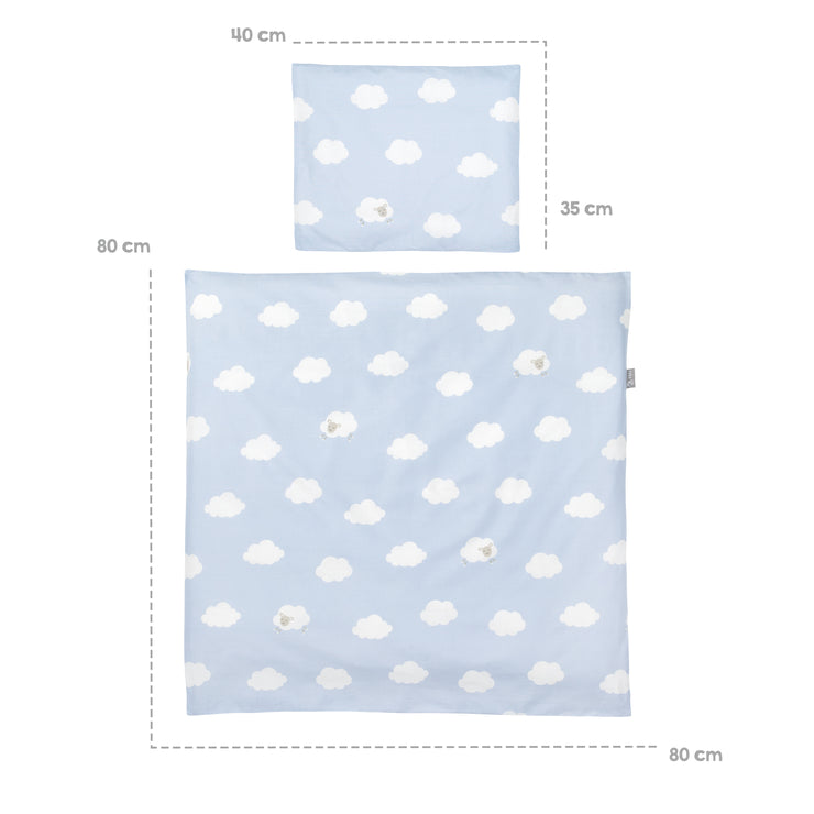 Set culla completo "Little Cloud Blue", 40 x 90 cm, bianco, funzione di blocco, attrezzatura inclusa