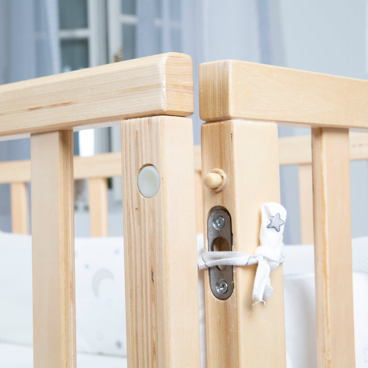 Stub Bed 'Safe Endleep®' 3 in 1, 'Star Menzauber', letto laterale, letto e banca, natura, compresi gli accessori