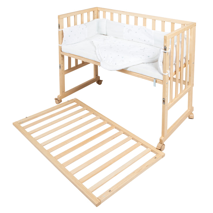 Stub Bed 'Safe Endleep®' 3 in 1, 'Star Menzauber', letto laterale, letto e banca, natura, compresi gli accessori