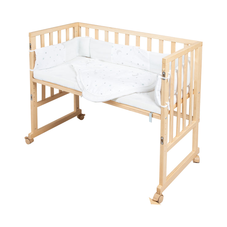 Stub Bed 'Safe Endleep®' 3 in 1, 'Star Menzauber', letto laterale, letto e banca, natura, compresi gli accessori