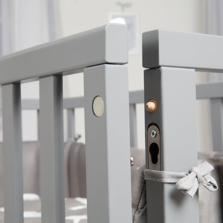 Stub bed 'Safe Asleep®' 3 in 1, 'Little Stars', side bed gray, baby bed & bench, with accessories