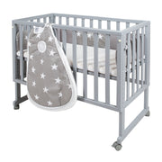 Stub bed 'Safe Asleep®' 3 in 1, 'Little Stars', side bed gray, baby bed & bench, with accessories