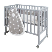 Bedside Crib 'safe asleep®' 3 in 1, 'Little Stars', gray co-sleeper, cot & bench, with accessories