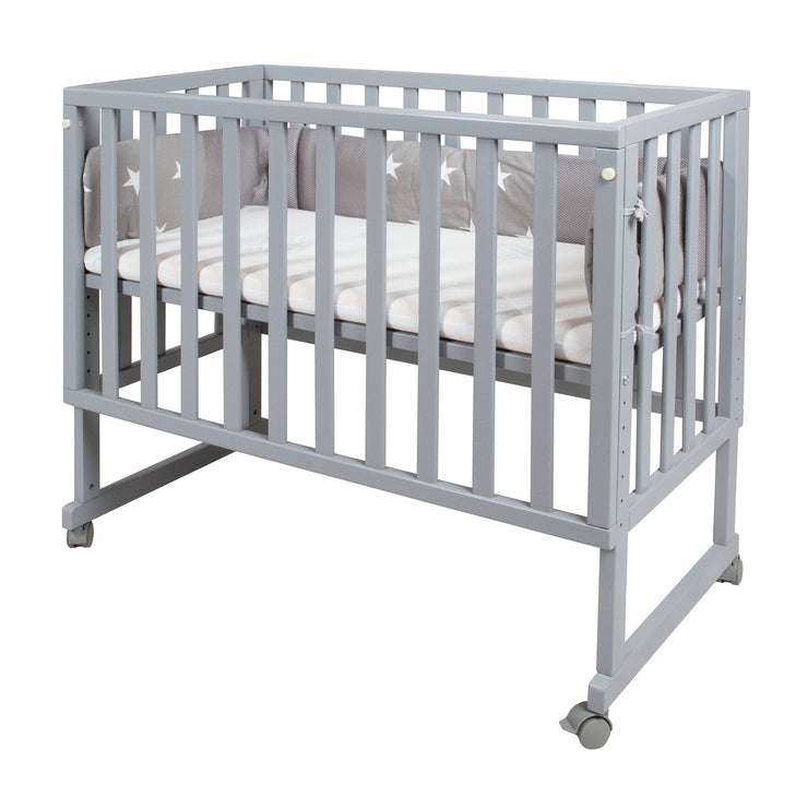 Stub bed 'Safe Asleep®' 3 in 1, 'Little Stars', side bed gray, baby bed & bench, with accessories