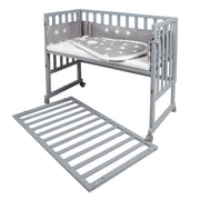 Stub bed 'Safe Asleep®' 3 in 1, 'Little Stars', side bed gray, baby bed & bench, with accessories