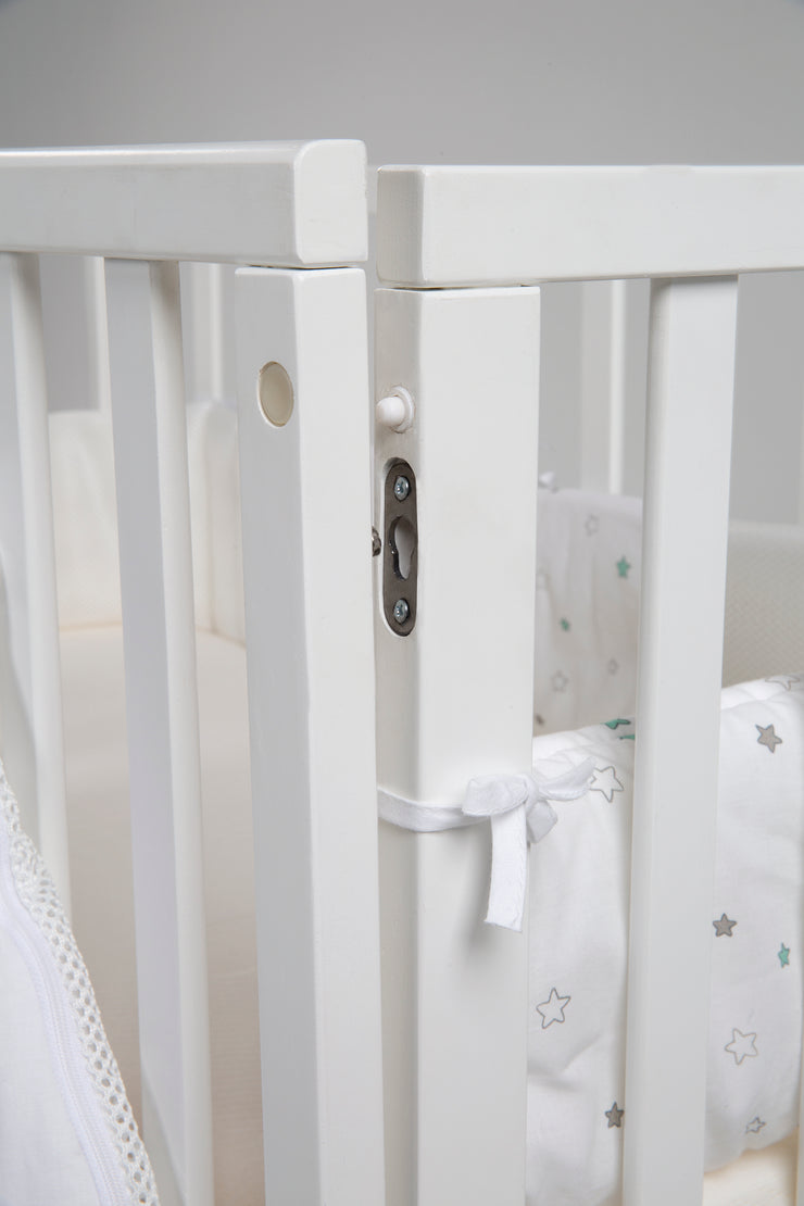 Stubenbett 'safe asleep®' 3 in 1, 'Sternenzauber', Beistellbett weiß, Babybett & Bank, inkl. Zubehör