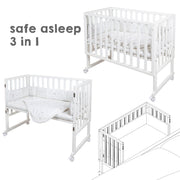Stubenbett 'safe asleep®' 3 in 1, 'Sternenzauber', Beistellbett weiß, Babybett & Bank, inkl. Zubehör