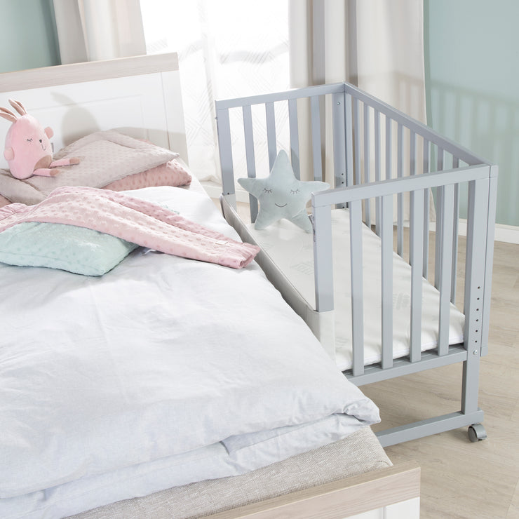 Convertible 3-in-1 Crib & Co-Sleeper with Barrier + Mattress - Taupe Wood