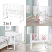 Culla co-sleeping 3 in 1 con barriera + materasso - Legno bianco