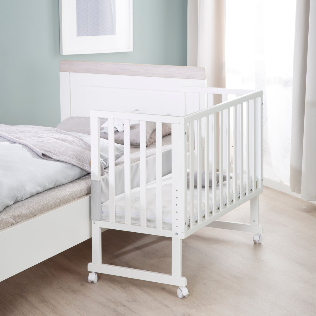 Berceau et lit cododo 3en1 avec barrière + matelas - bois blanc