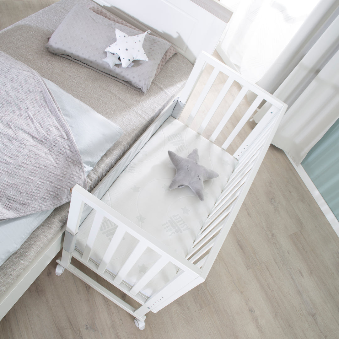 Berceau et lit cododo 3en1 avec barrière + matelas - bois blanc