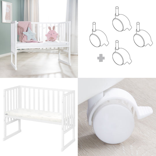 Berceau et lit cododo 3en1 avec barrière + matelas - bois blanc