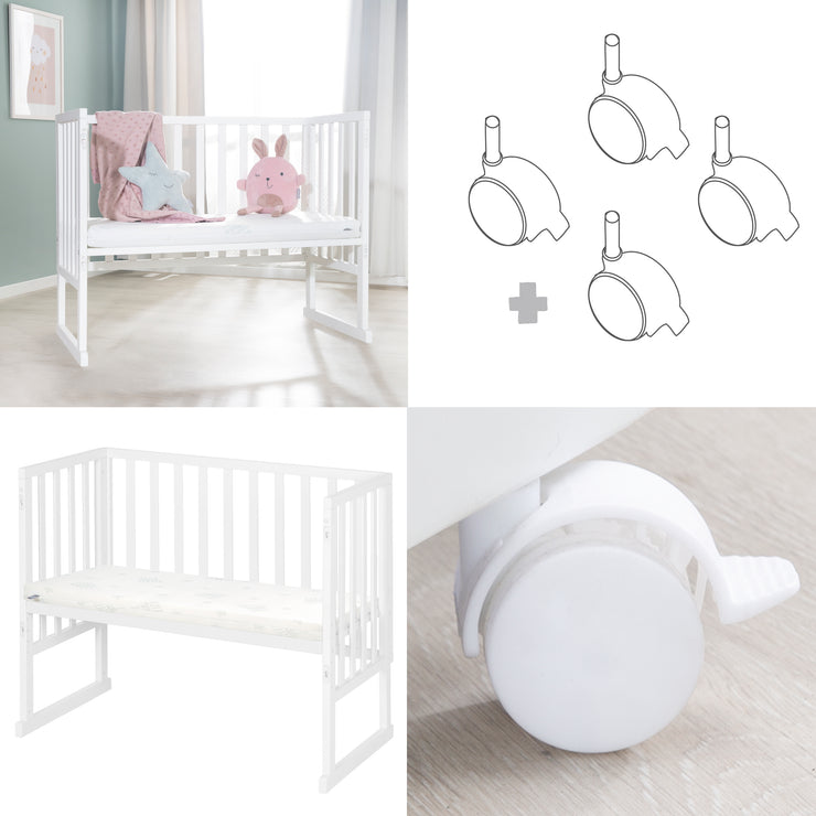 Culla co-sleeping 3 in 1 con barriera + materasso - Legno bianco