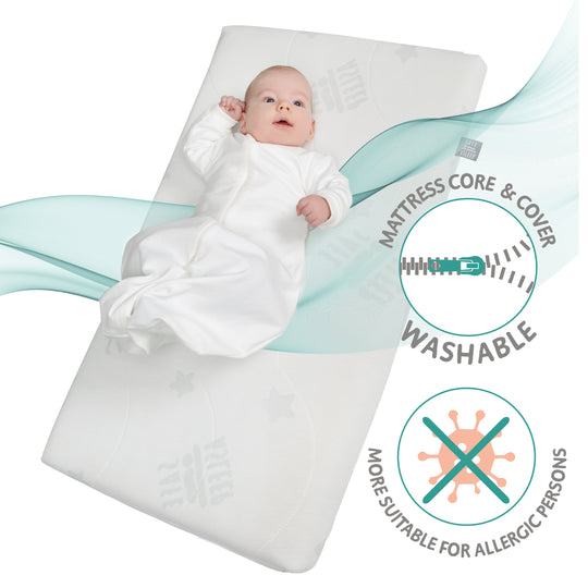 Berceau et lit cododo 3en1 avec barrière + matelas - bois blanc