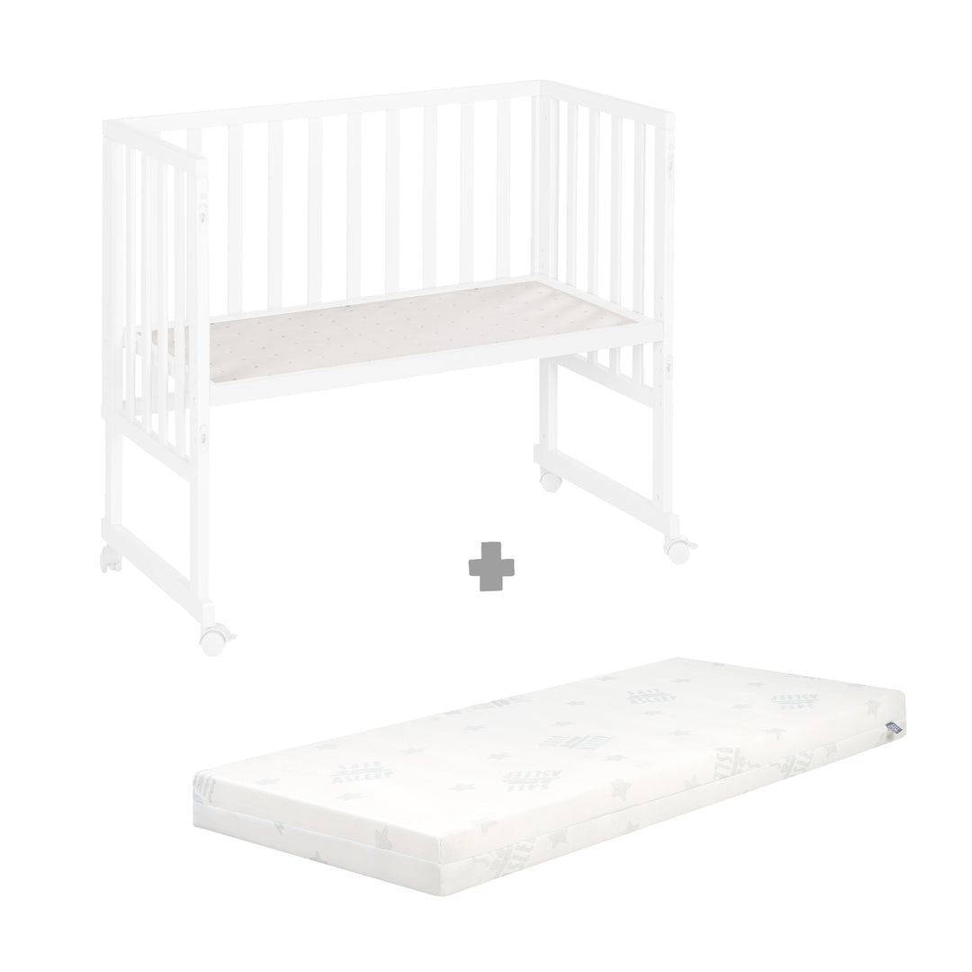 Berceau et lit cododo 3en1 avec barrière + matelas - bois blanc