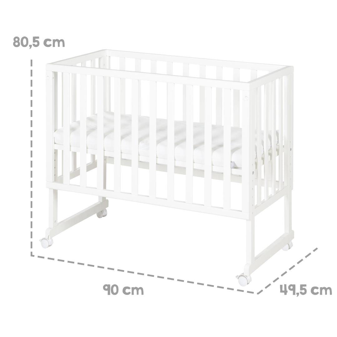 Berceau et lit cododo 3en1 avec barrière + matelas - bois blanc