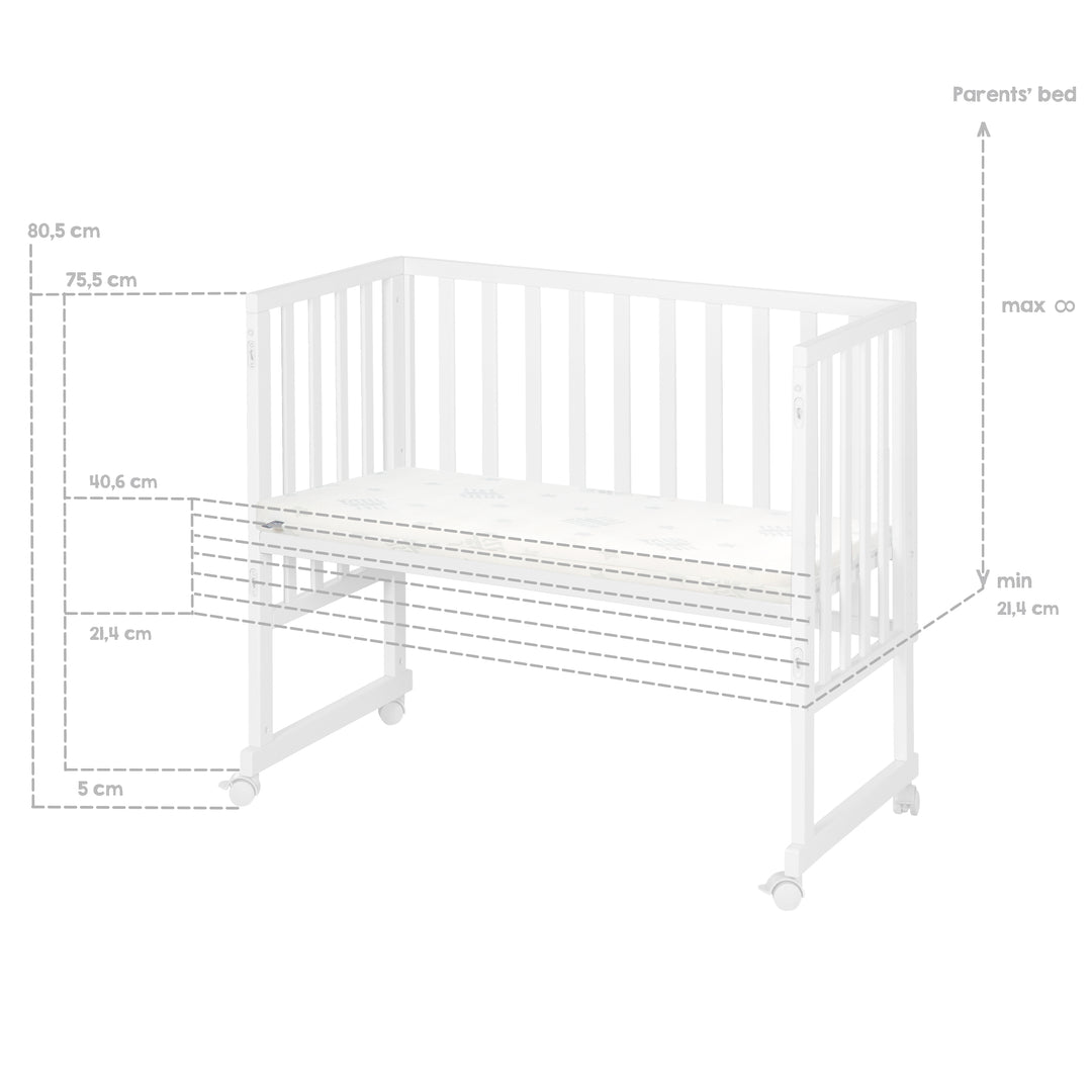 Berceau et lit cododo 3en1 avec barrière + matelas - bois blanc