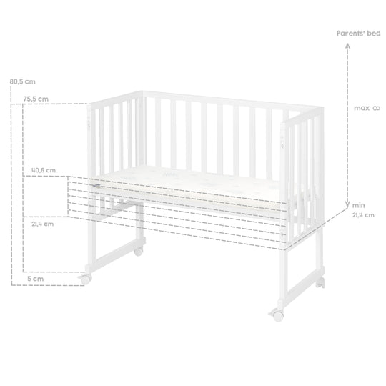 Berceau et lit cododo 3en1 avec barrière + matelas - bois blanc