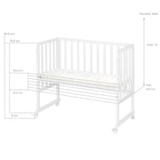 Stuben- & Beistellbett 3in1 mit Barriere + Matratze - Holz weiß