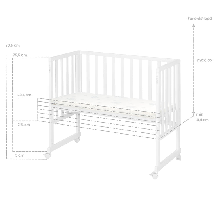 Stuben- & Beistellbett 3in1 mit Barriere + Matratze - Holz weiß