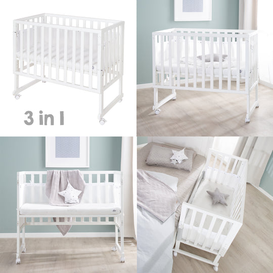 Safe asleep® 3 in 1, Culla co-sleeping - 45 x 90 cm, compresi accessori e barriera in rete