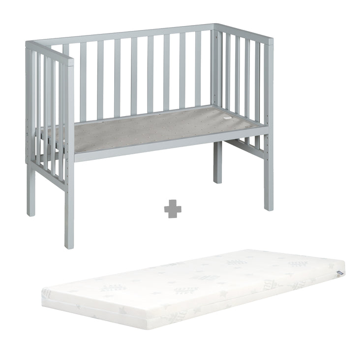 Beistellbett 2in1 'safe asleep®' mit Barriere & Matratze - für alle Elternbetthöhen - Holz taupe