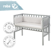 Lit cododo "roba style" 2 en 1, gris, avec matelas, nid et barrière