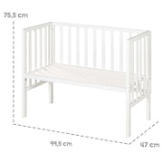 Co-sleeping cot 2in1 with barrier & mattress - For all parent bed heights - White wood