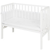 2 in 1 safe asleep® Bedside Crib 45 x 90 cm with Mattress + Canvas Barrier - White Wooden