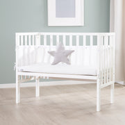 2 in 1 safe asleep® Bedside Crib 45 x 90 cm with Mattress + Canvas Barrier - White Wooden