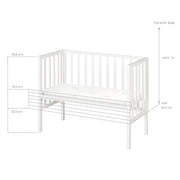 2 in 1 safe asleep® Bedside Crib 45 x 90 cm with Mattress + Canvas Barrier - White Wooden